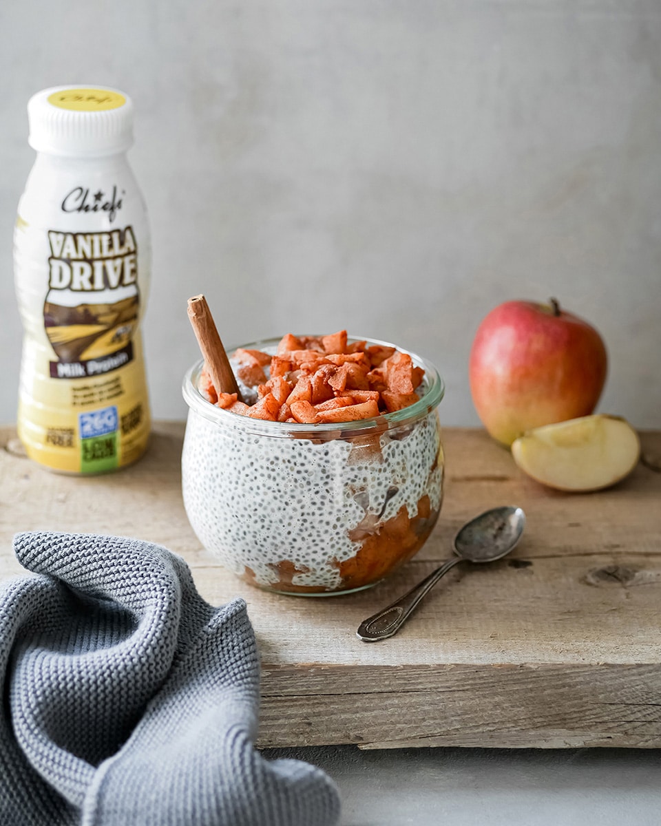 Rezept Apfel Chia Pudding mit Milk Protein Drink Vanilla Drive