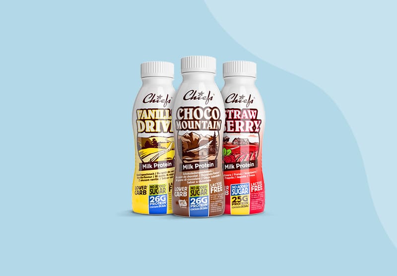 Chiefs Milk Protein Drink Auswahl mit Vanilla Drive Choco Mountain und Strawberry