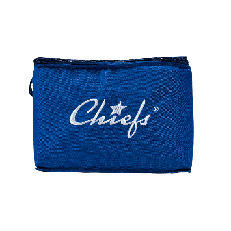 Blaue Kühltasche mit Chiefs Logo Frontansicht
