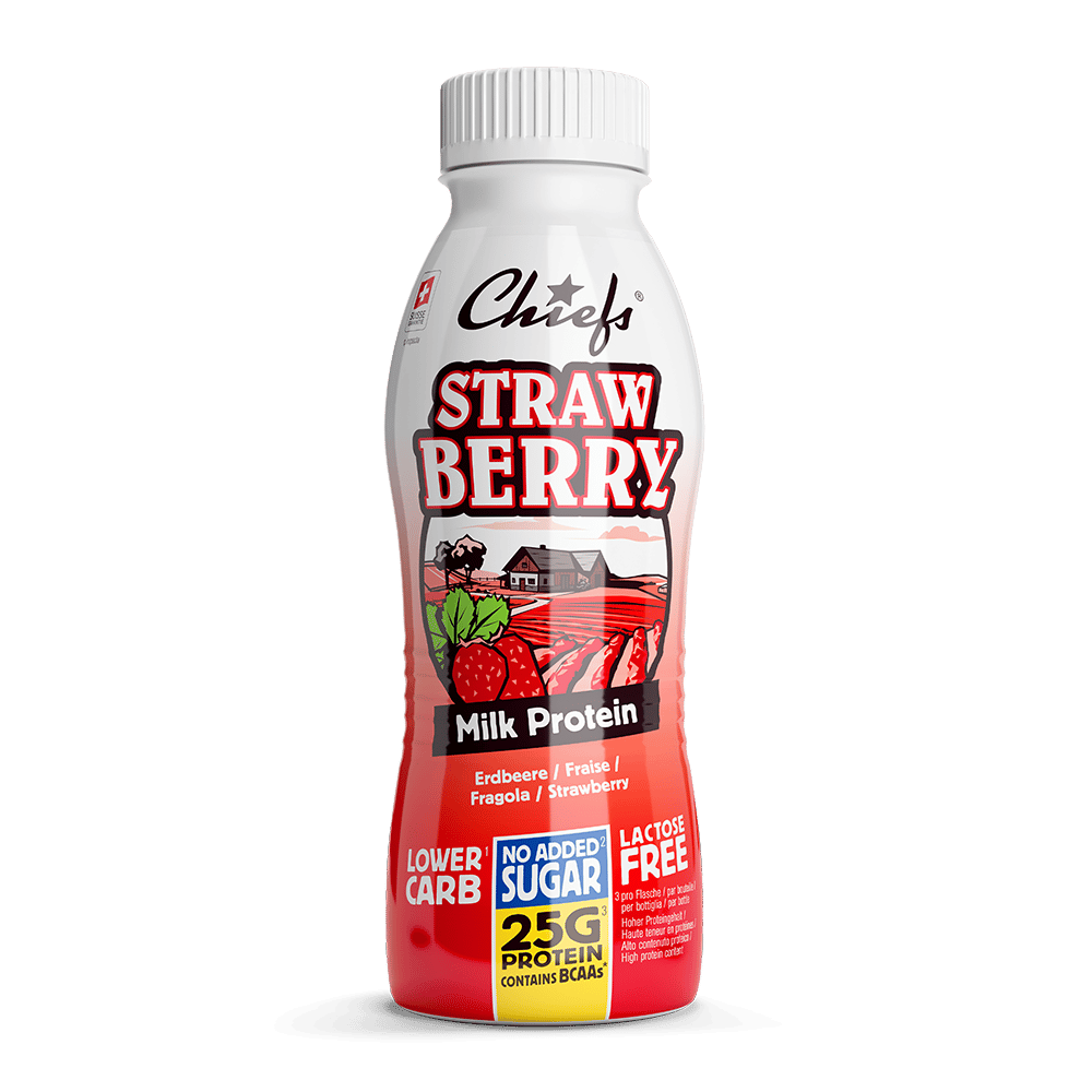 Chiefs Milk Protein Drink Strawberry Frontansicht mit Schatten