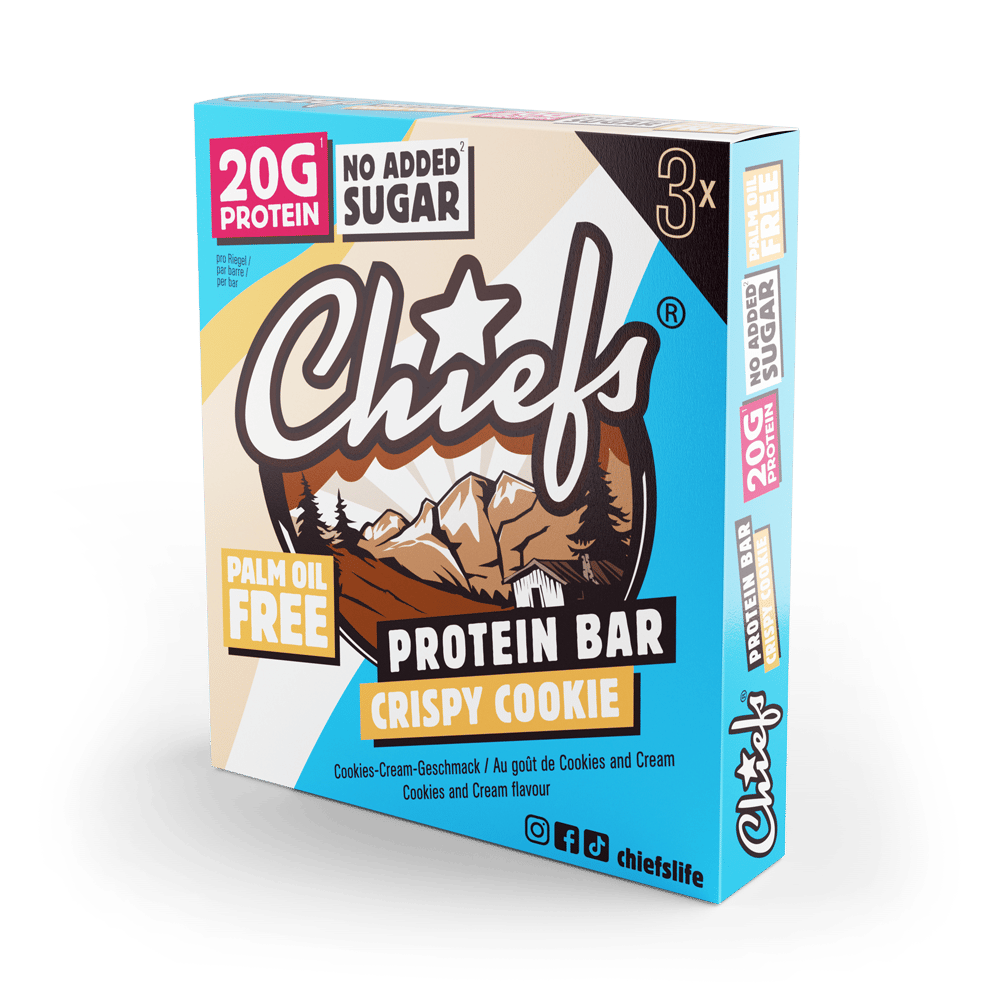 Chiefs Protein Bar Crispy Cookie Trio mit Schatten