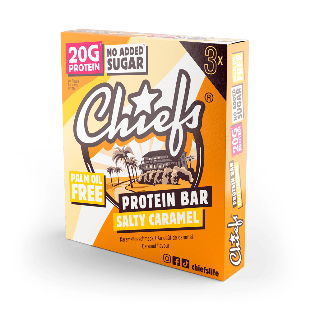 Chiefs Protein Bar Salty Caramel Trio mit Schatten