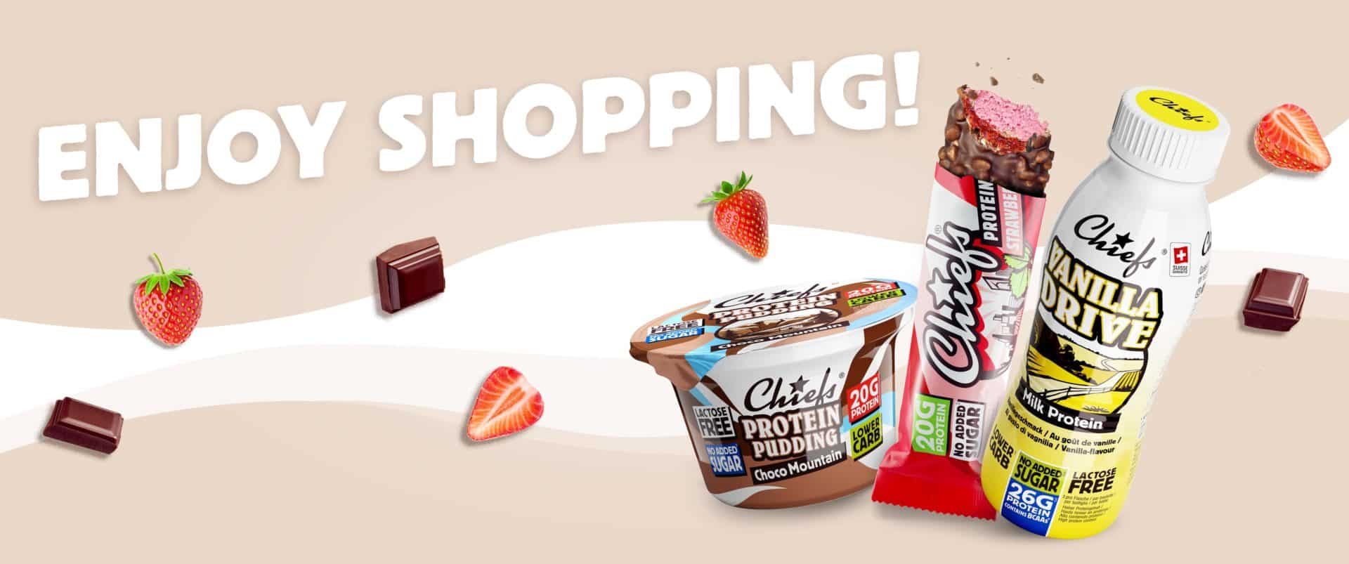 Enjoy shopping von Protein Produkten Milk Drink, Pudding und Bar