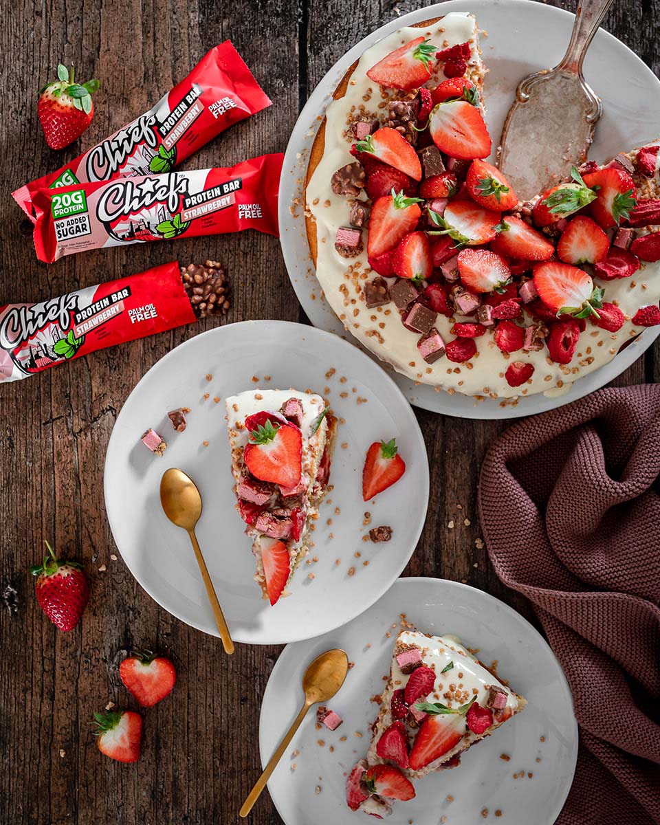 Rezept Fruchtiger Erdbeerkuchen mit Protein Bar Strawberry