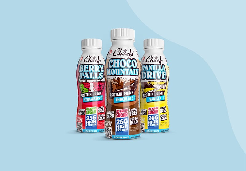 Chiefs Milk Protein Drink Selection with Vanilla Drive Choco Mountain and Strawberry