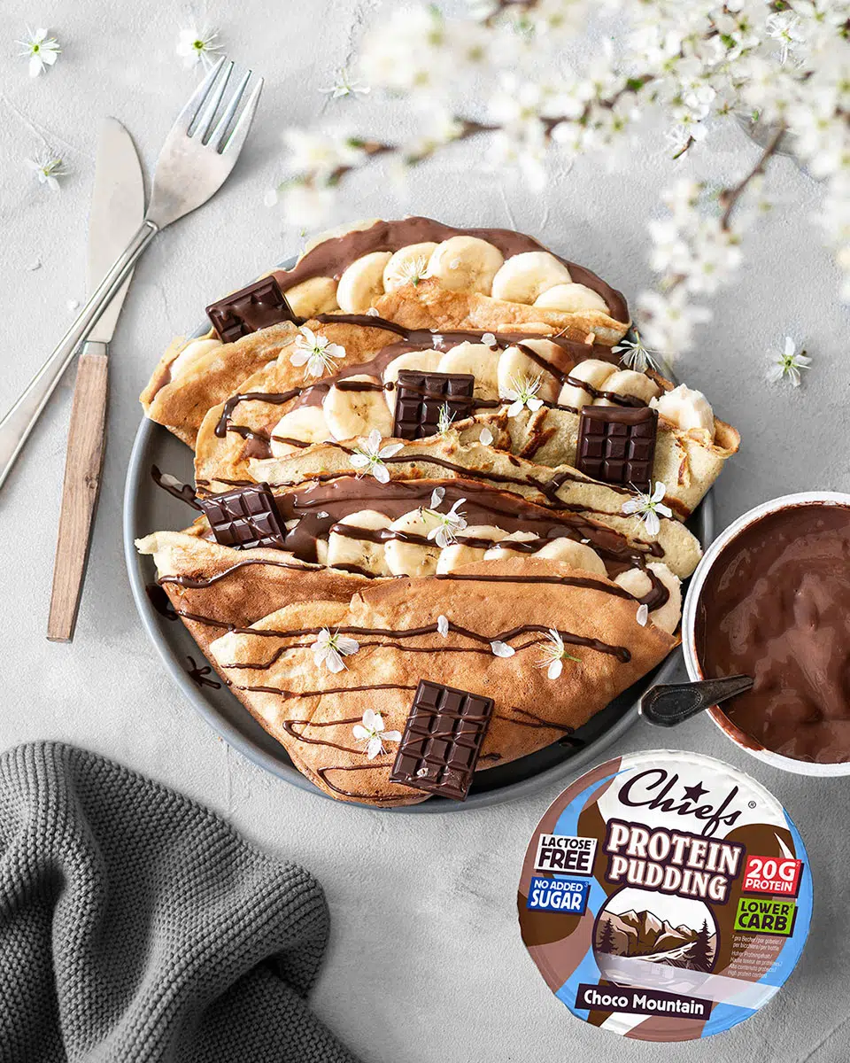 Recette Crêpes au chocolat et à la banane avec Protein Pudding Choco Mountain