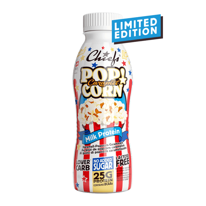 Chiefs Milk Protein Drink Caramel Popcorn Limited Edition vue de face