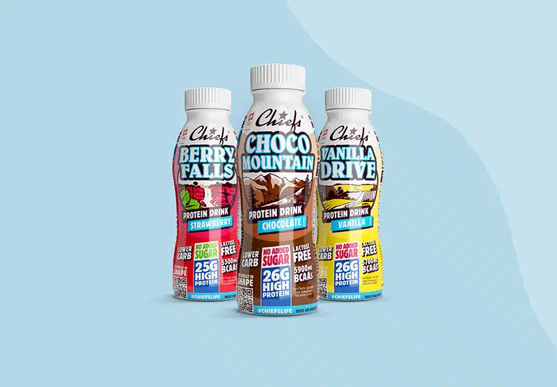Chiefs Milk Protein Drink Sélection avec Vanilla Drive Choco Mountain et Strawberry