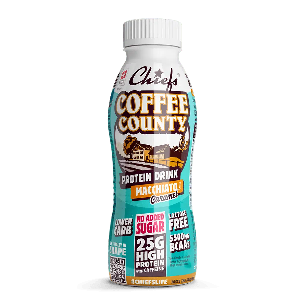 Chiefs Milk Protein Drink Coffee County vista frontale con ombra