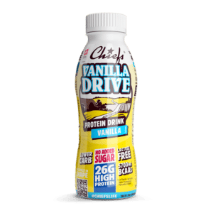 Chiefs Milk Protein Drink Vanilla Drive vista frontale con ombra