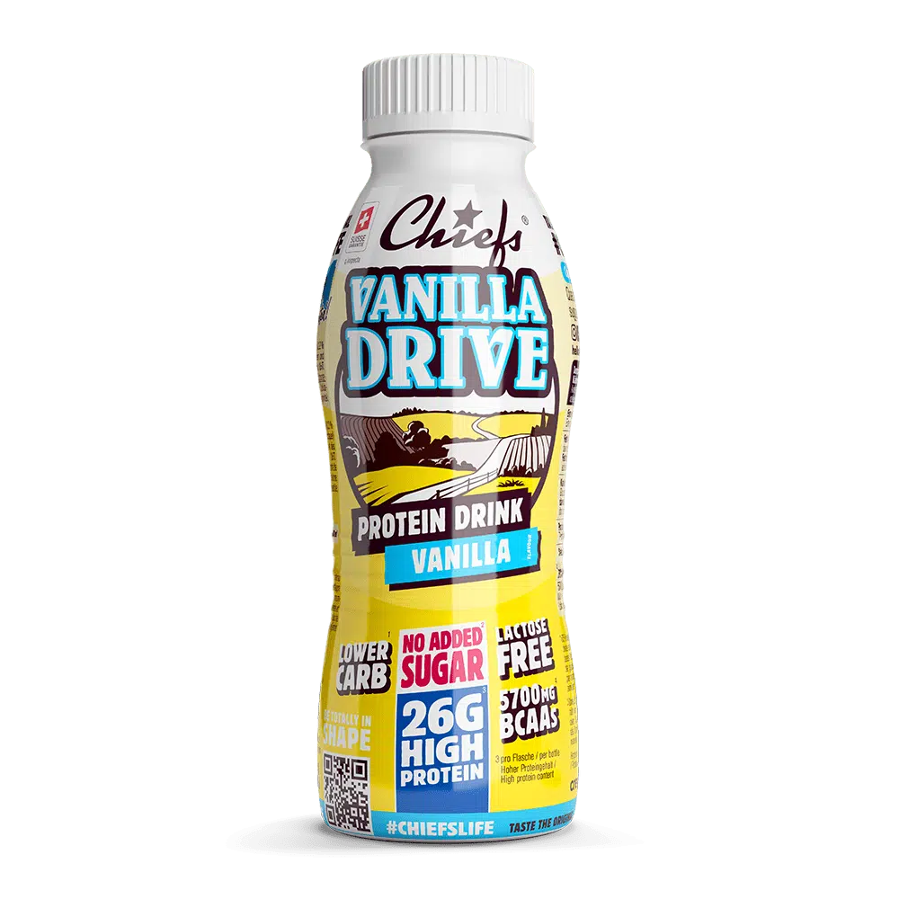 Chiefs Milk Protein Drink Vanilla Drive vista frontale con ombra
